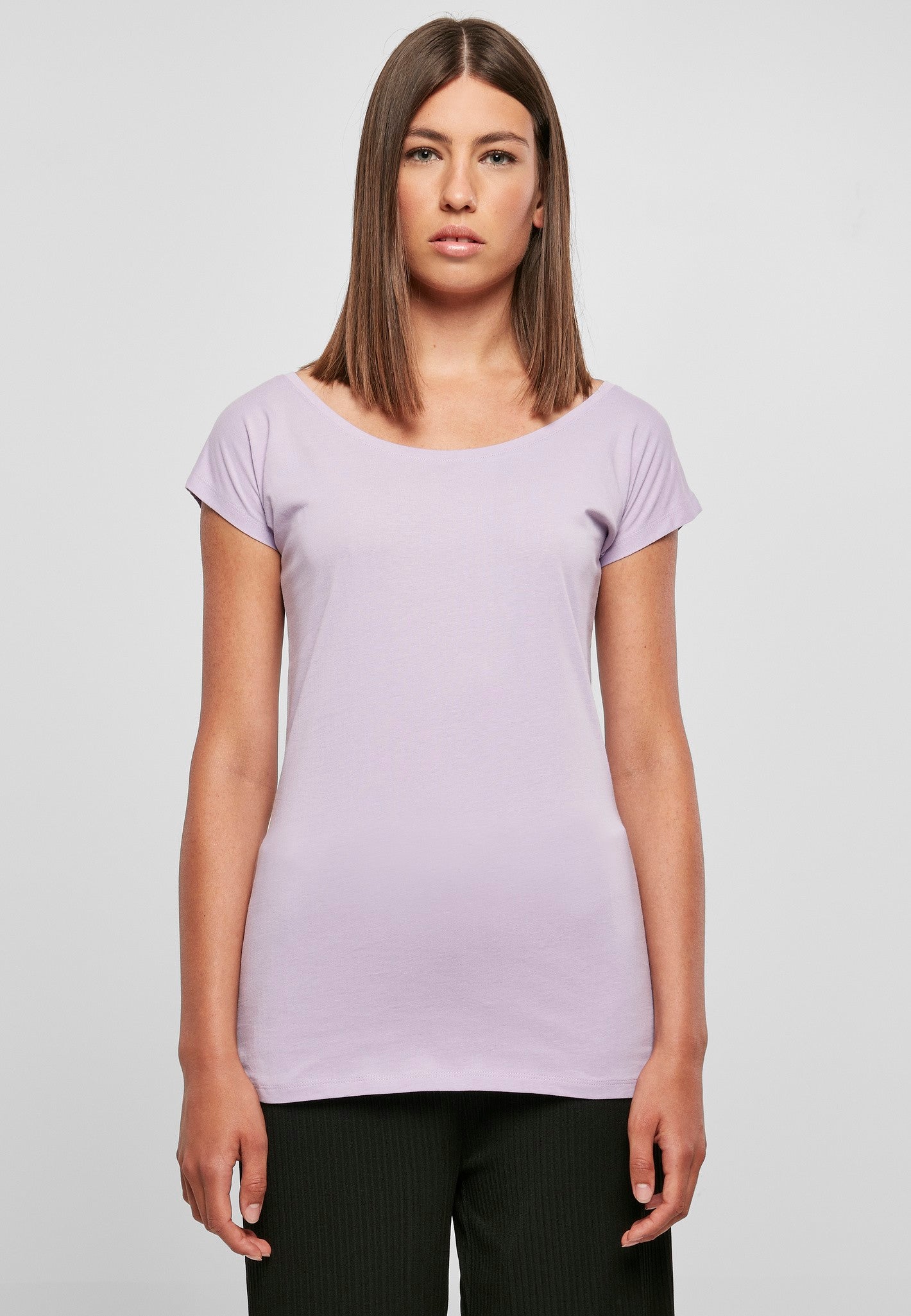 Build Your Brand Basic Women's wide neck tee - Heather Grey