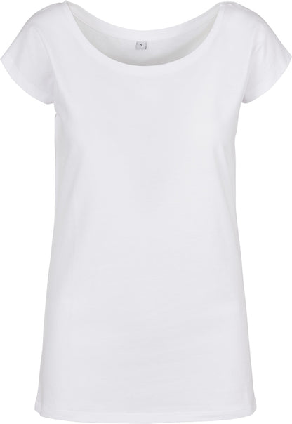 Build Your Brand Basic Women's wide neck tee - White