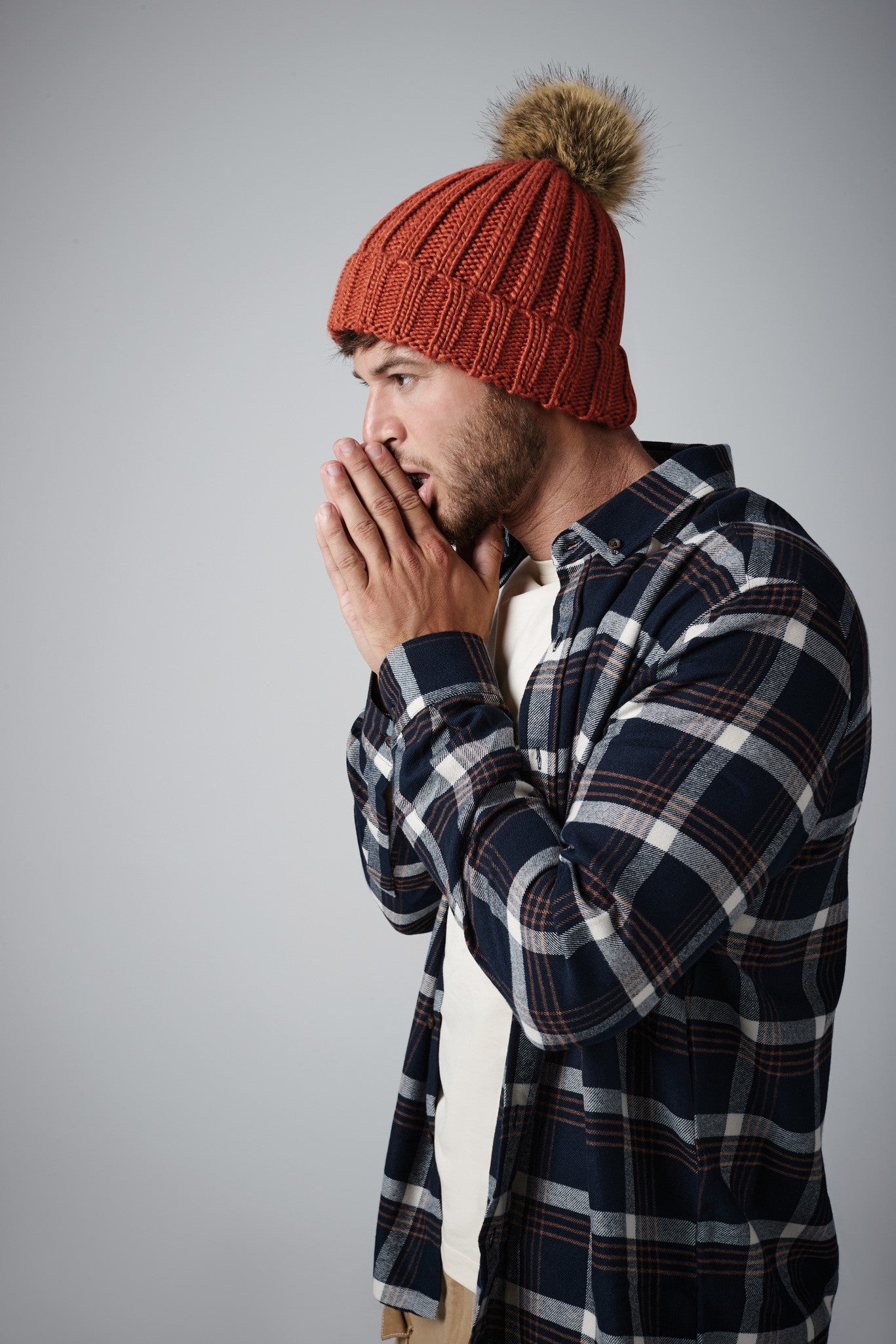 Beechfield Fur pop pom chunky beanie