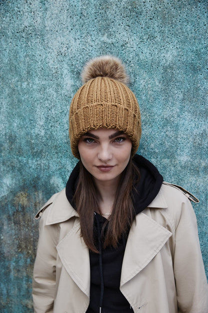 Beechfield Fur pop pom chunky beanie