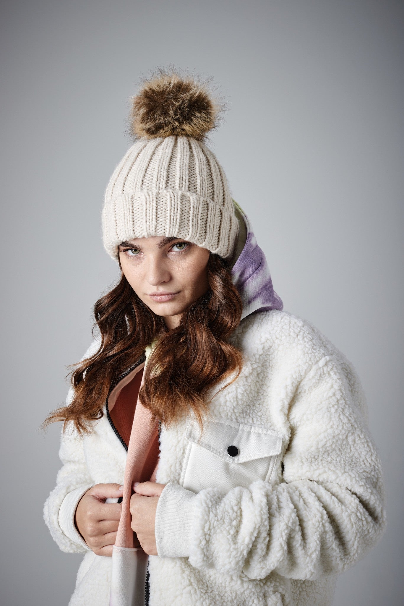 Beechfield Fur pop pom chunky beanie