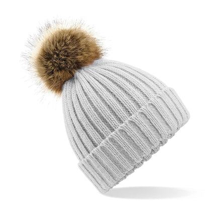 Beechfield Fur pop pom chunky beanie