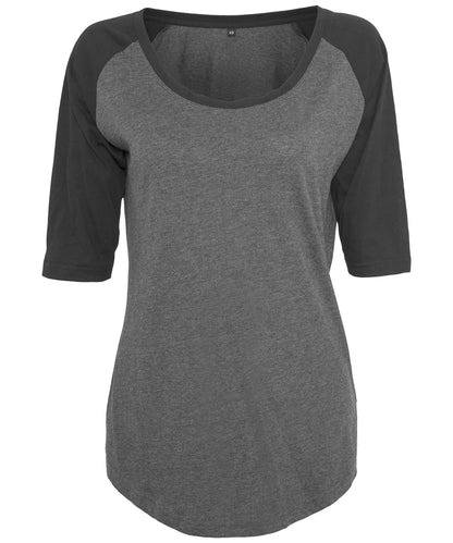 Build Your Brand Women's ¾ contrast raglan tee