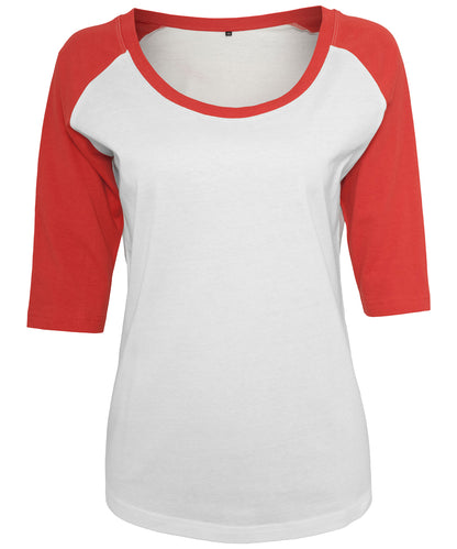 Build Your Brand Women's ¾ contrast raglan tee