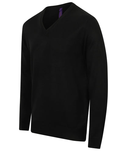 Henbury Cashmere touch acrylic v-neck jumper