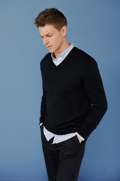 Henbury Cashmere touch acrylic v-neck jumper