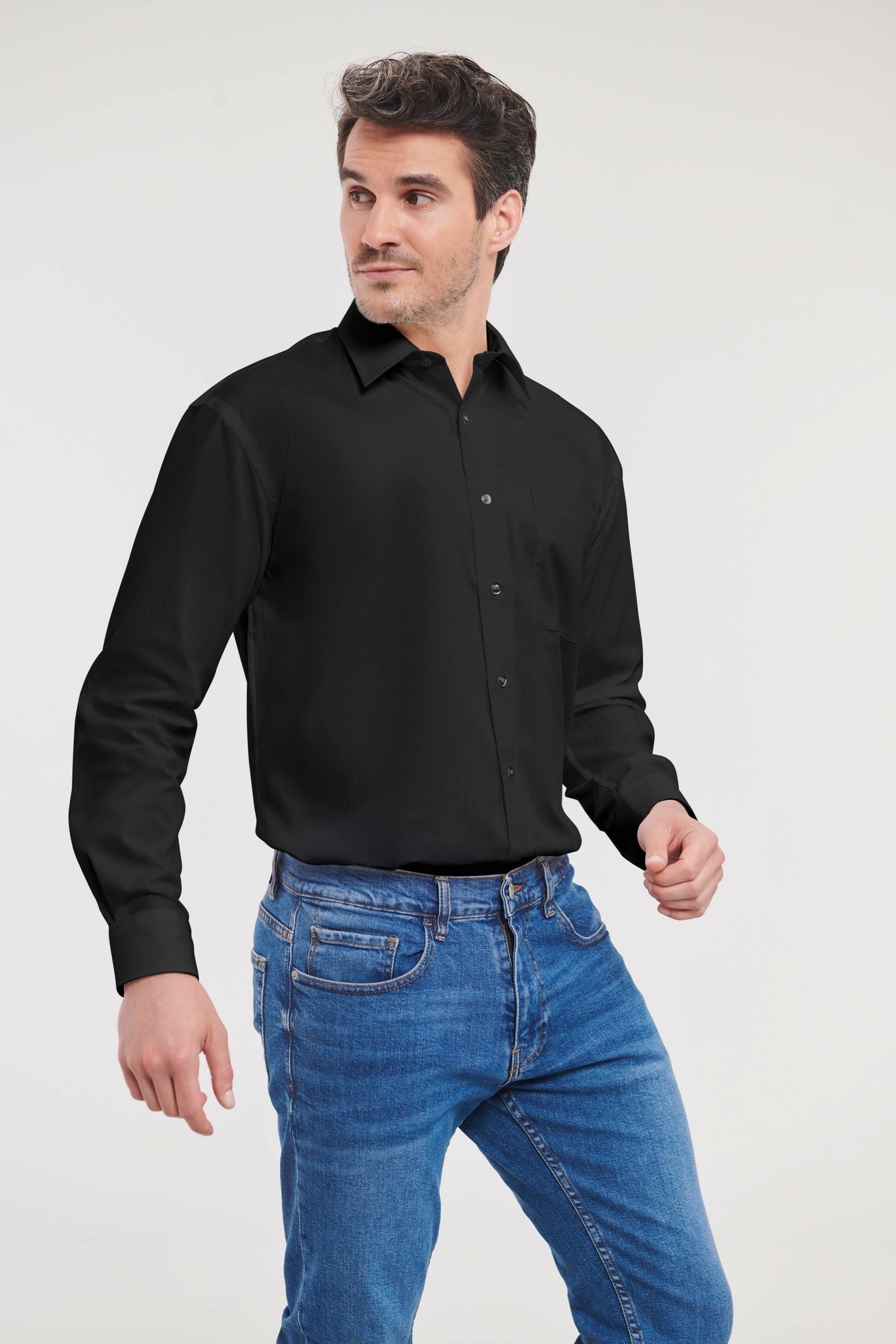 Russell Collection Long sleeve pure cotton easycare poplin shirt