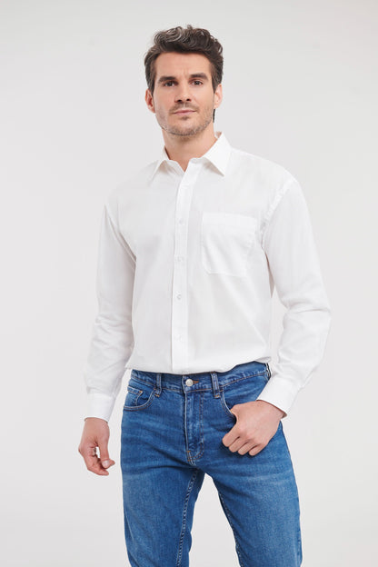 Russell Collection Long sleeve pure cotton easycare poplin shirt