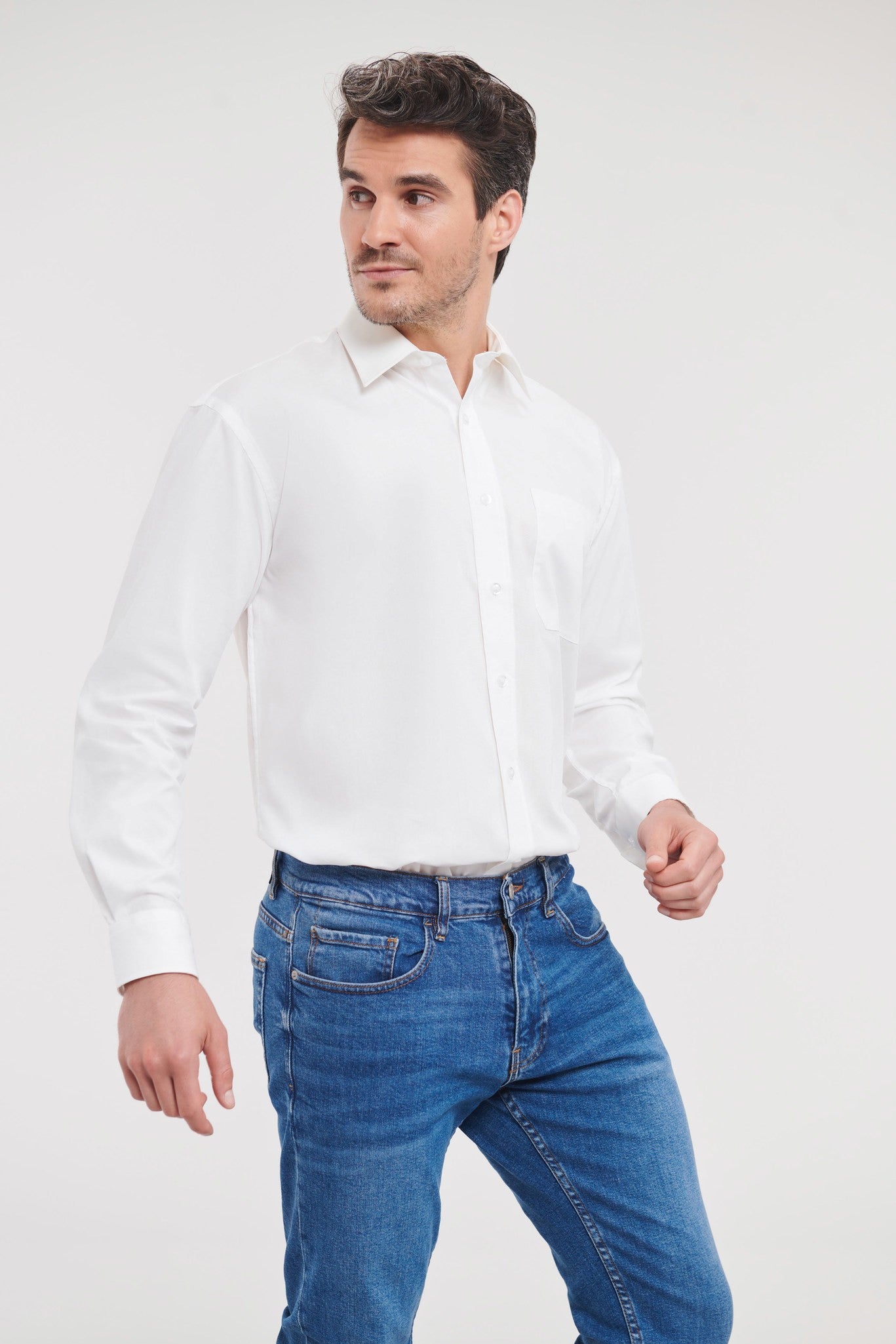 Russell Collection Long sleeve pure cotton easycare poplin shirt