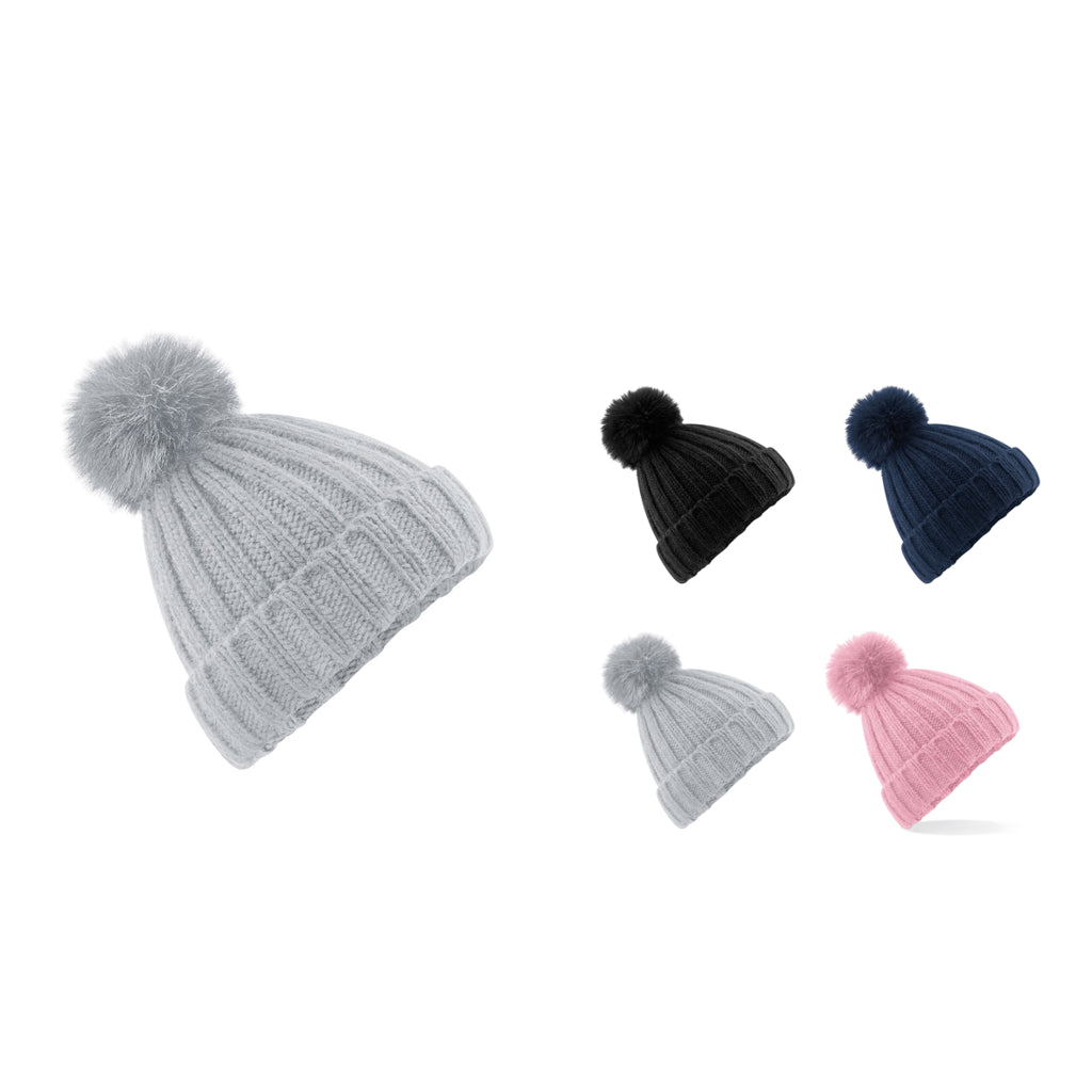 Beechfield Verbier fur pop pom chunky beanie