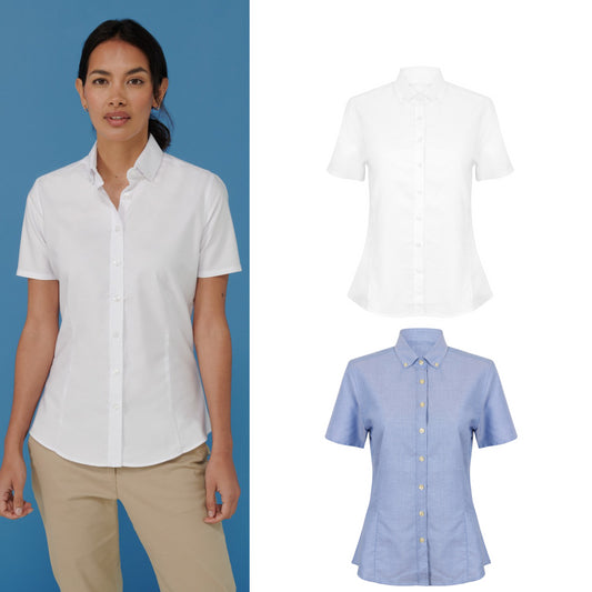 Henbury Women's modern short sleeve Oxford shirt