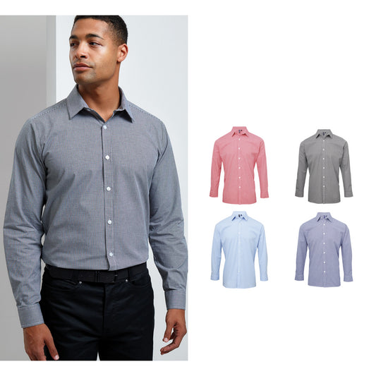 Premier Microcheck (Gingham) long sleeve cotton shirt