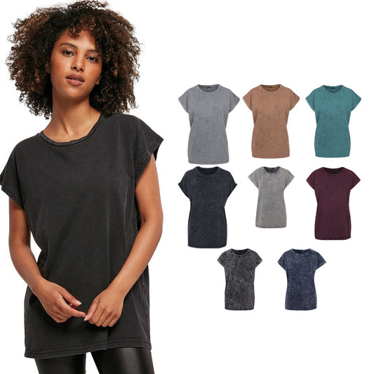 Build Your Brand Women's acid washed extended shoulder tee