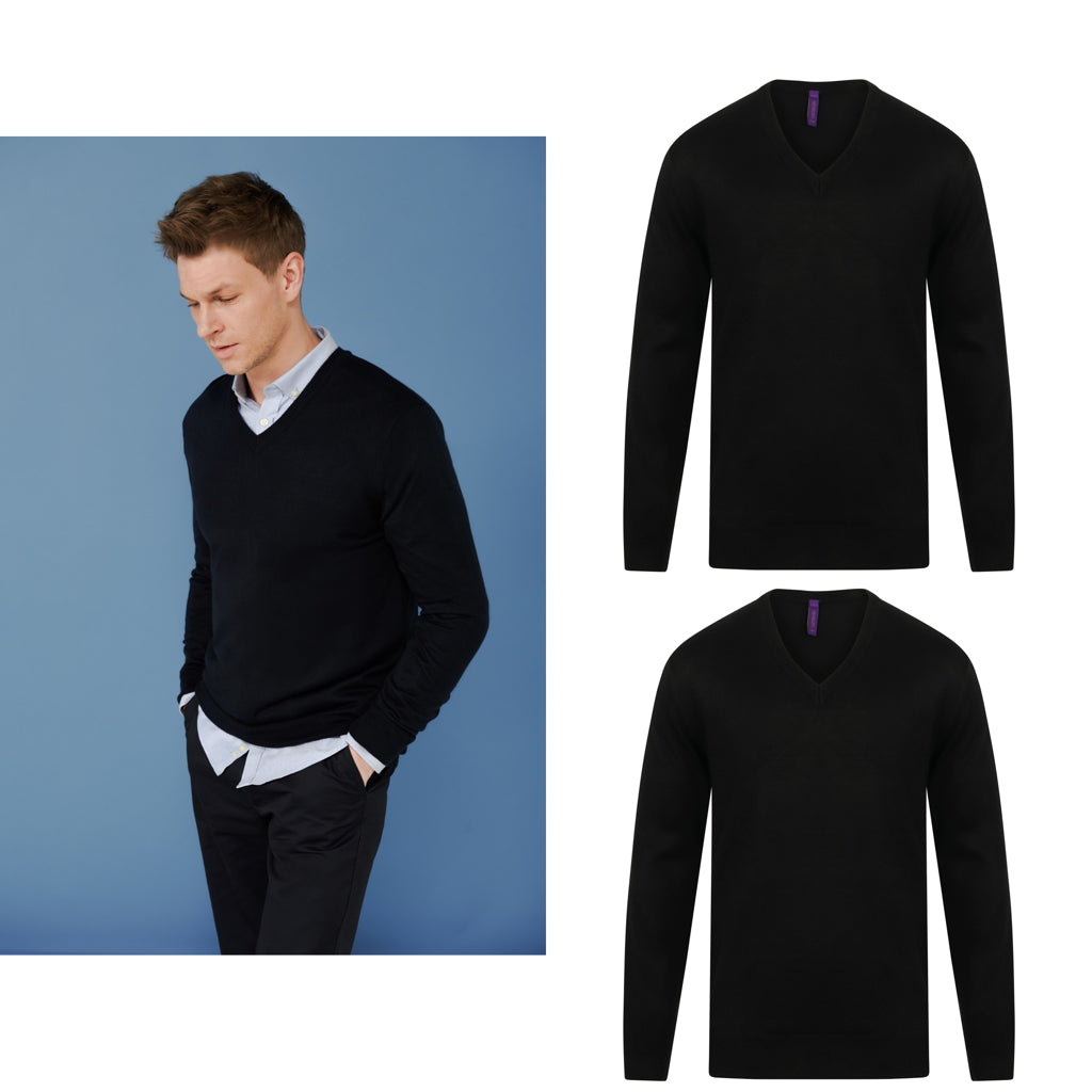 Henbury Cashmere touch acrylic v-neck jumper