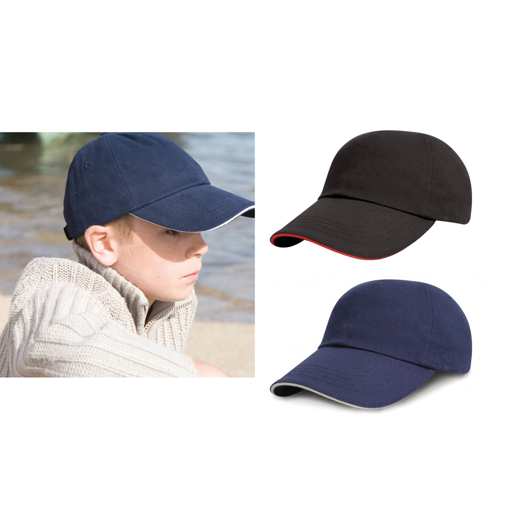 Result Headwear Junior low-profile heavy brushed cotton cap with sandwich peak