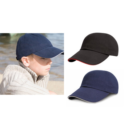 Result Headwear Junior low-profile heavy brushed cotton cap with sandwich peak