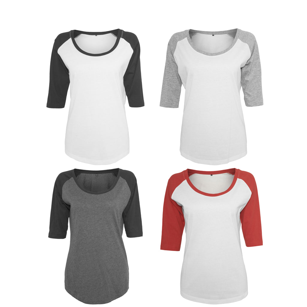 Build Your Brand Women's ¾ contrast raglan tee