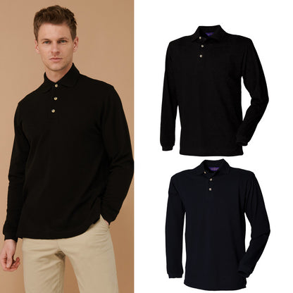 Henbury Long sleeve cotton polo shirt