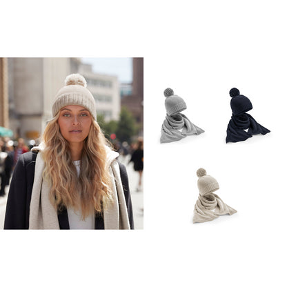 Beechfield Knitted scarf and beanie gift set