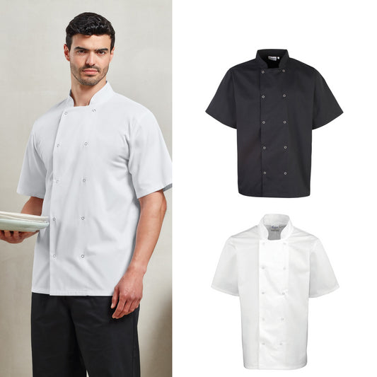 Premier Studded front short sleeve chef's jacket