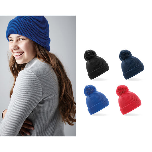 Beechfield Junior reflective bobble beanie